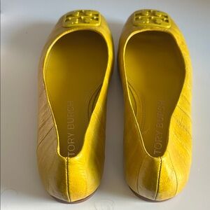 Tory Burch Georgia Slip-on Ballet Flats Embellished Eel-skin Yellow